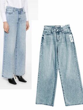 DKNY NWT Light Wash High Waist Studded Wide Leg Jeans 25